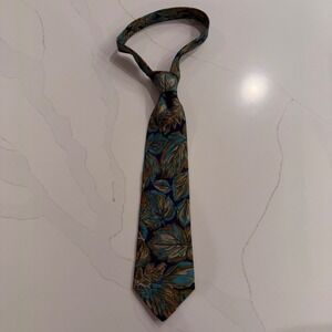Marina Di Carrara Mens Silk Tie Teal Gold Leaf Botanical Hand Made Italy